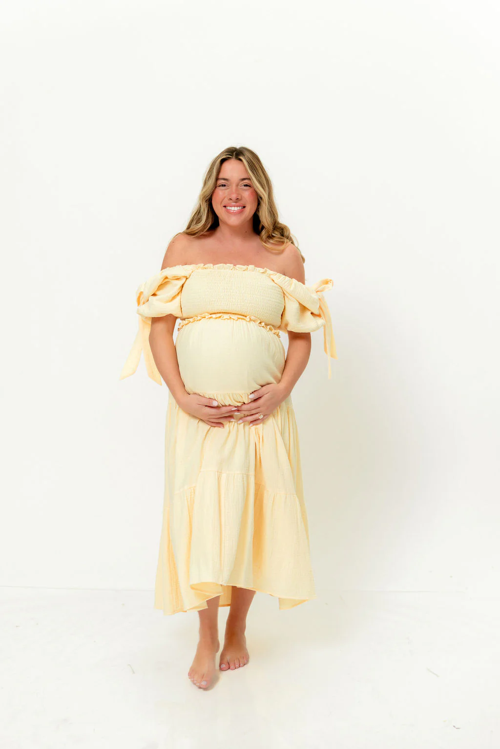 Elena 100% Cotton Midi Dress in Buttercream - Bump Friendly - Image 8