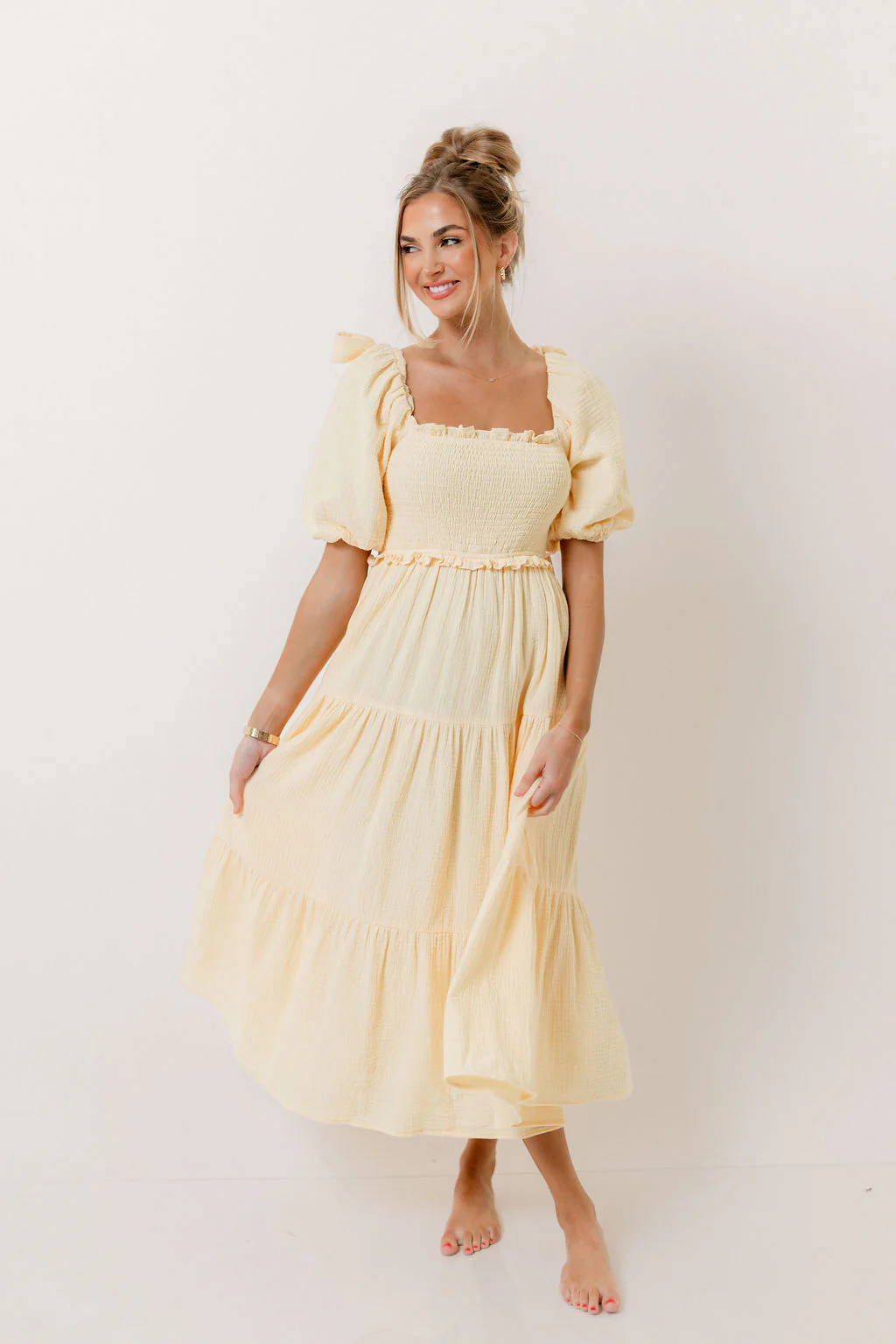 Elena 100% Cotton Midi Dress in Buttercream - Bump Friendly - Image 9