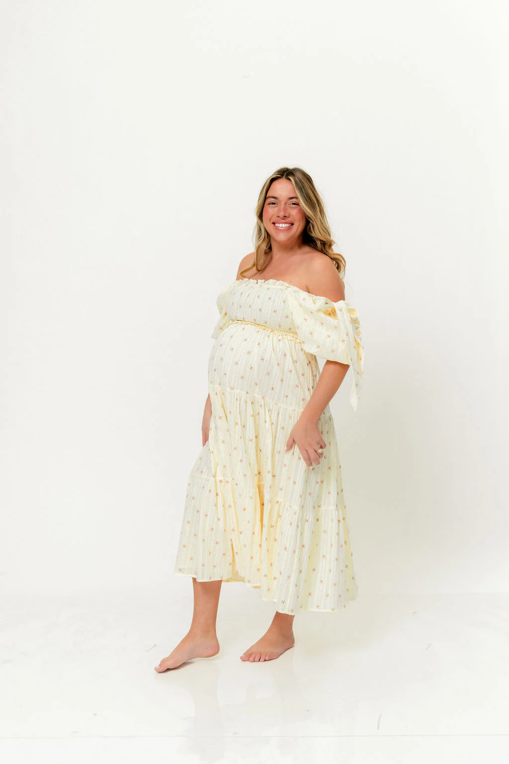 Elena 100% Cotton Midi Dress in Butter Floral - Bump Friendly - Image 11