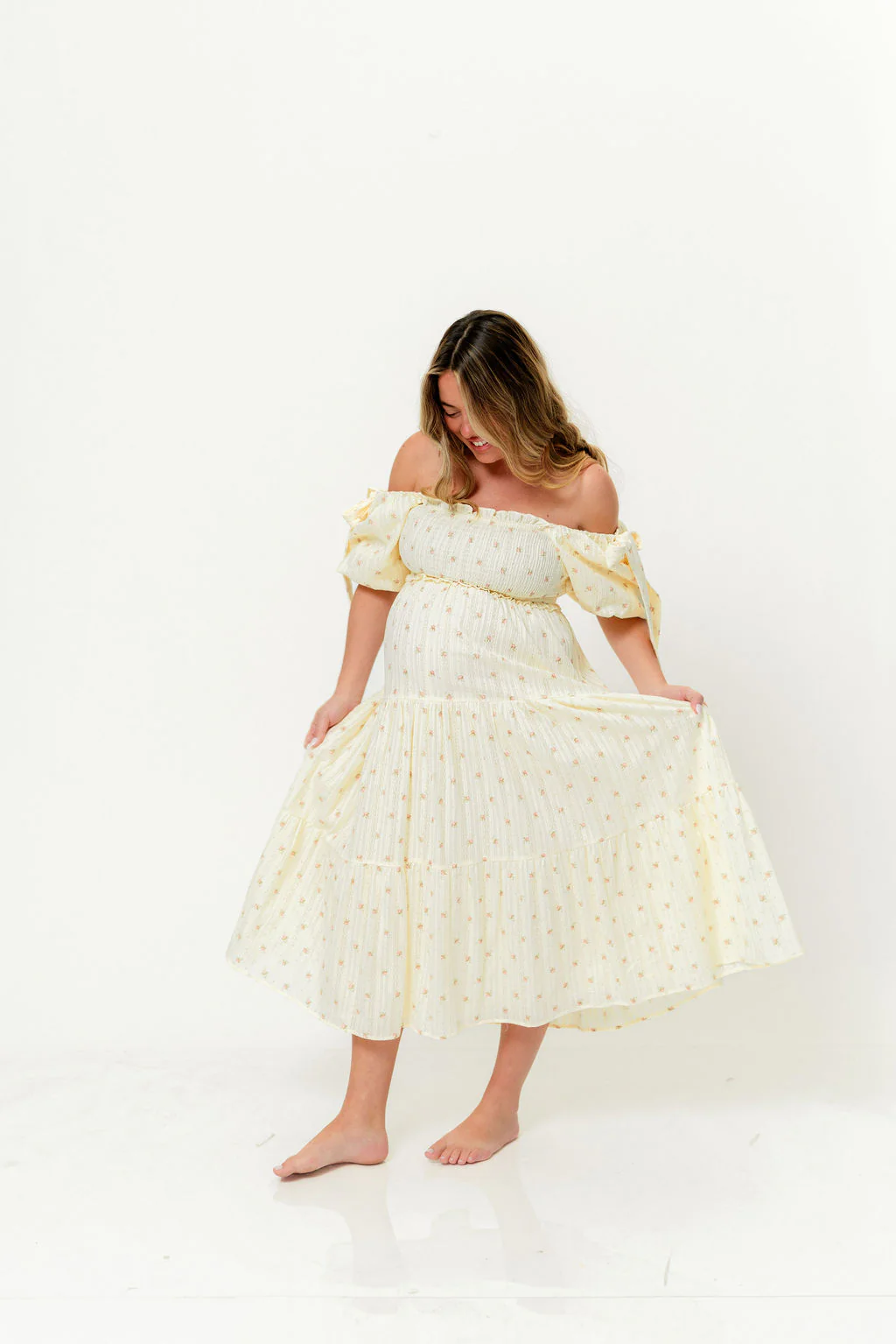 Elena 100% Cotton Midi Dress in Butter Floral - Bump Friendly - Image 12