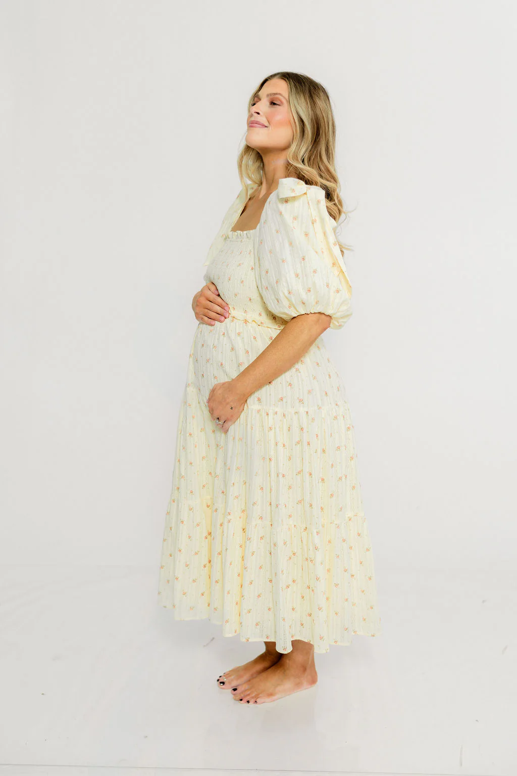 Elena 100% Cotton Midi Dress in Butter Floral - Bump Friendly - Image 19