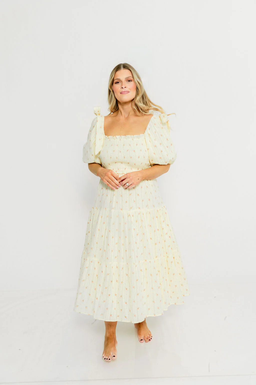 Elena 100% Cotton Midi Dress in Butter Floral - Bump Friendly - Image 21