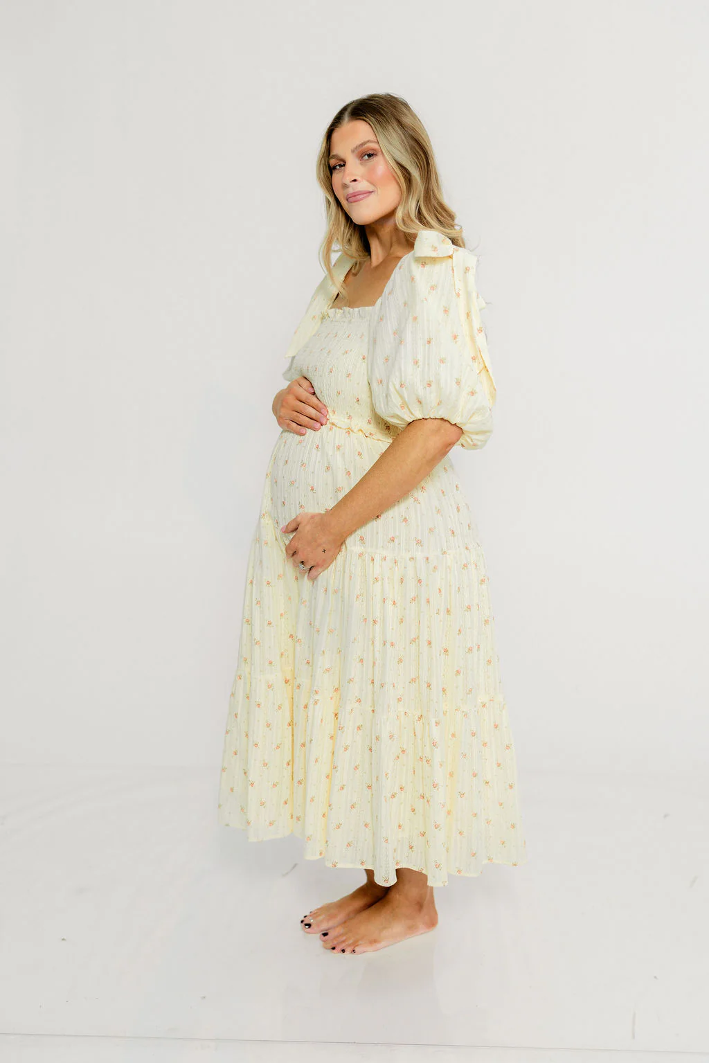 Elena 100% Cotton Midi Dress in Butter Floral - Bump Friendly - Image 4