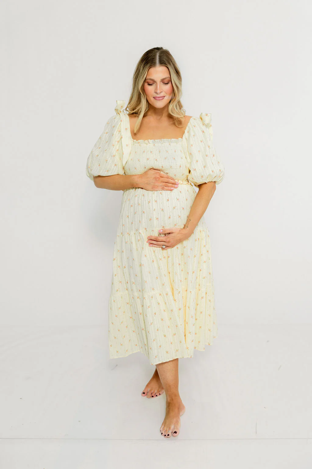 Elena 100% Cotton Midi Dress in Butter Floral - Bump Friendly - Image 5
