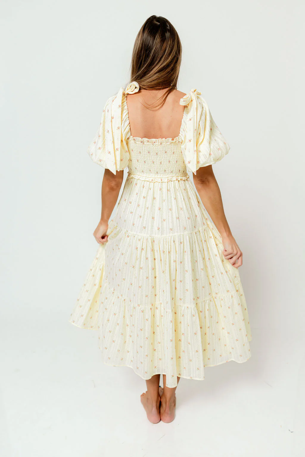 Elena 100% Cotton Midi Dress in Butter Floral - Bump Friendly - Image 7