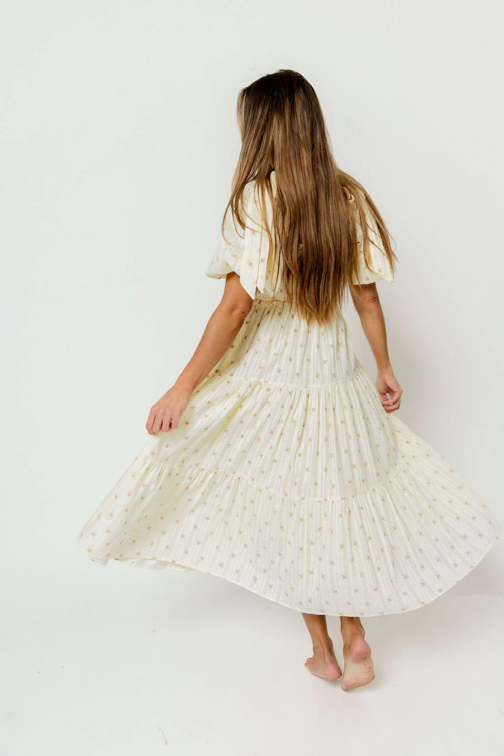 Elena 100% Cotton Midi Dress in Butter Floral - Bump Friendly - Image 8