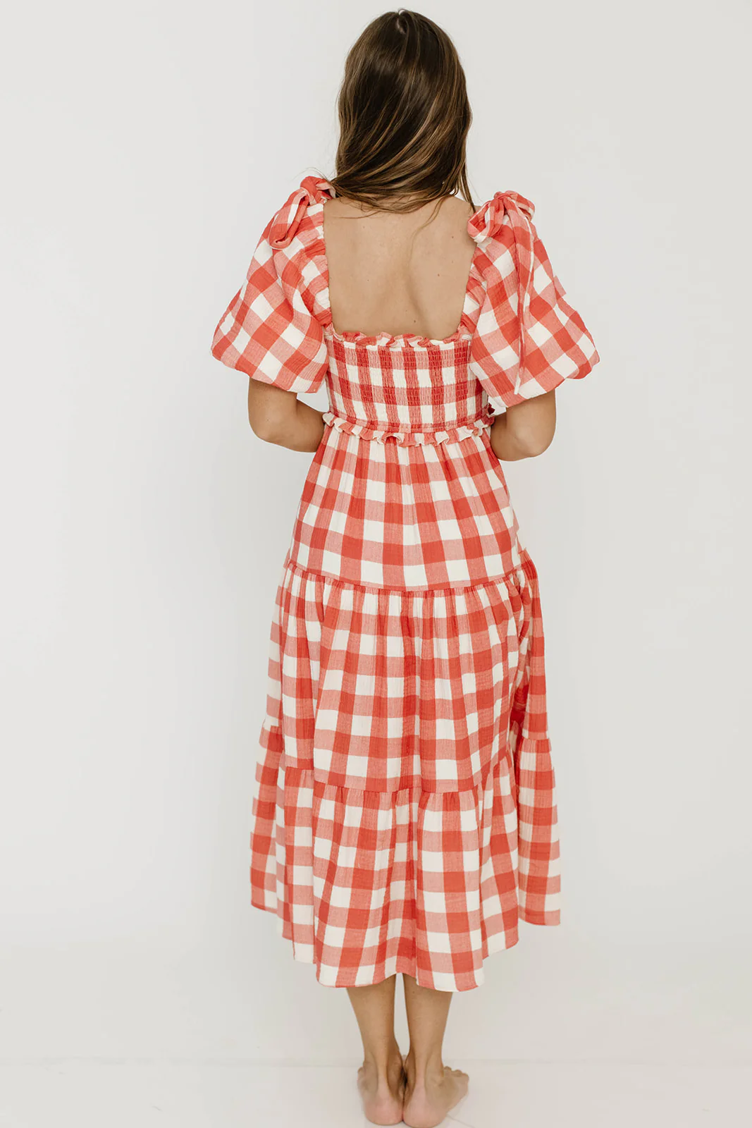 Elena 100% Cotton Gingham Midi Dress in Red - Bump Friendly - Image 11