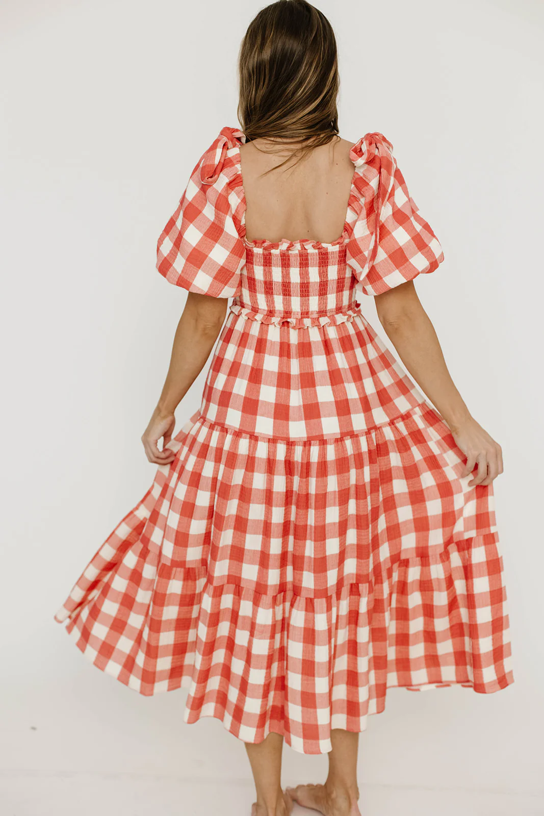 Elena 100% Cotton Gingham Midi Dress in Red - Bump Friendly - Image 12