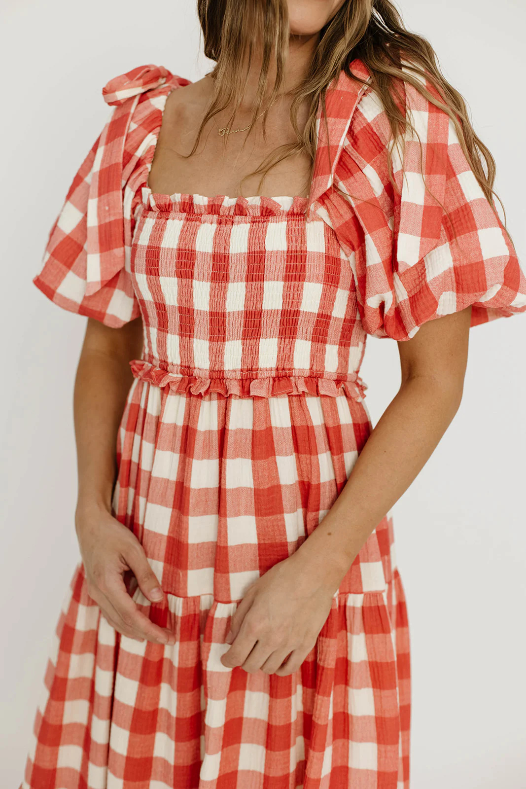 Elena 100% Cotton Gingham Midi Dress in Red - Bump Friendly - Image 13
