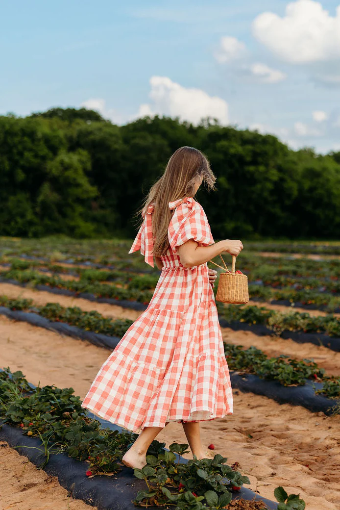 Elena 100% Cotton Gingham Midi Dress in Red - Bump Friendly - Image 2