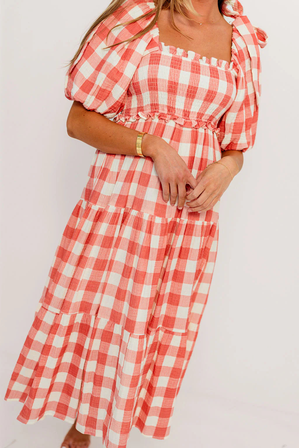 Elena 100% Cotton Gingham Midi Dress in Red - Bump Friendly - Image 22