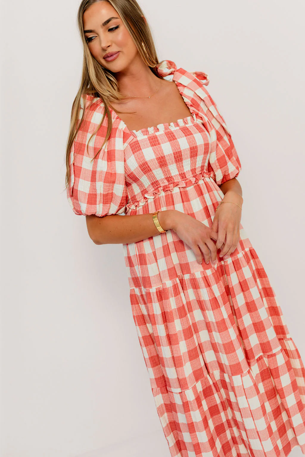 Elena 100% Cotton Gingham Midi Dress in Red - Bump Friendly - Image 23