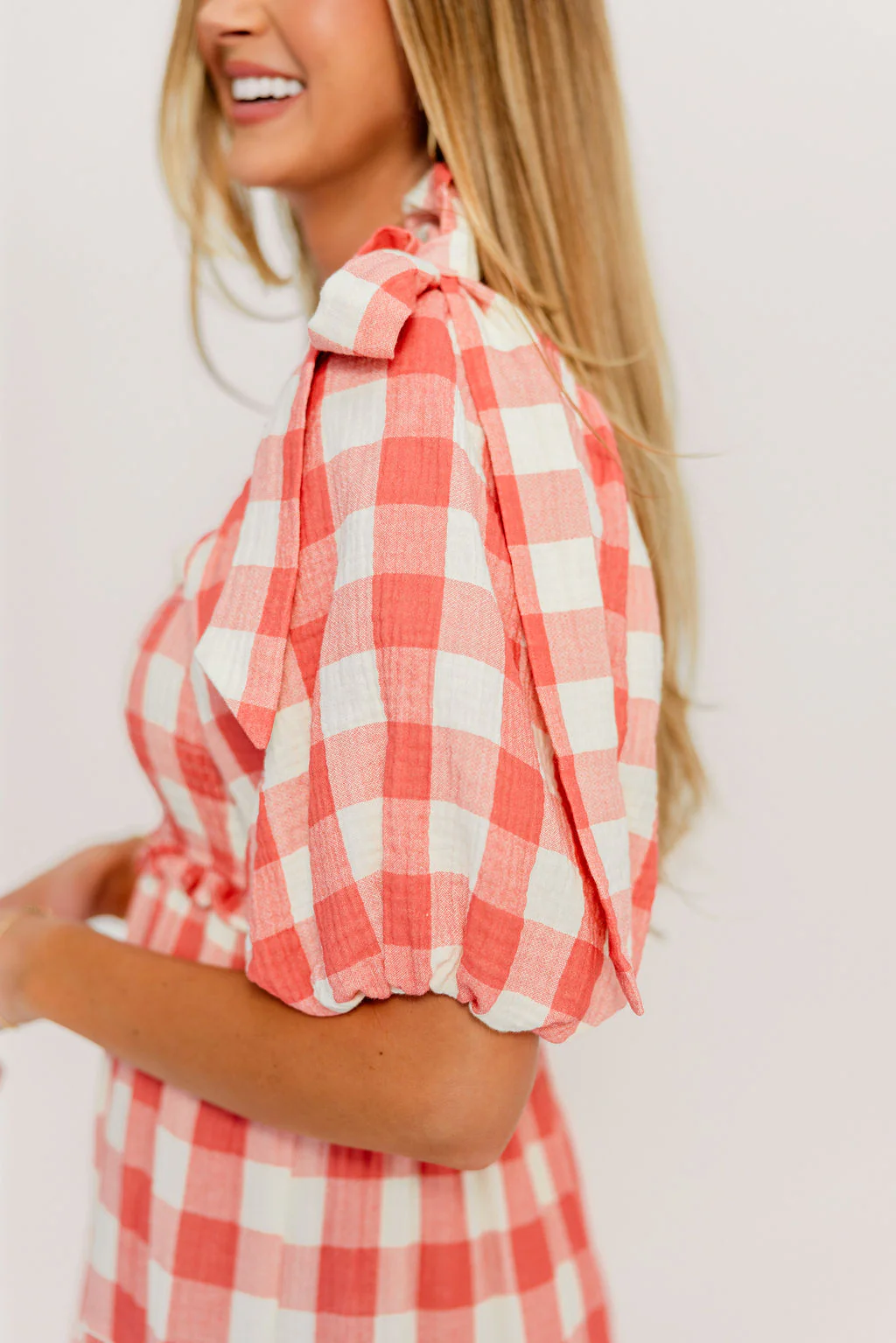 Elena 100% Cotton Gingham Midi Dress in Red - Bump Friendly - Image 24