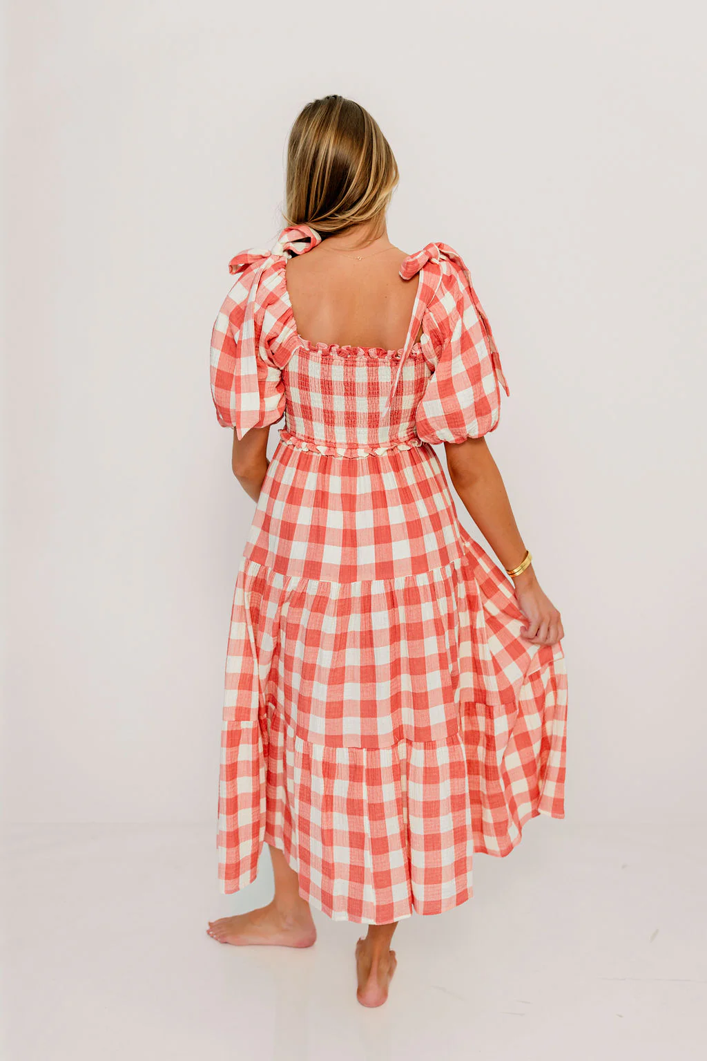 Elena 100% Cotton Gingham Midi Dress in Red - Bump Friendly - Image 25