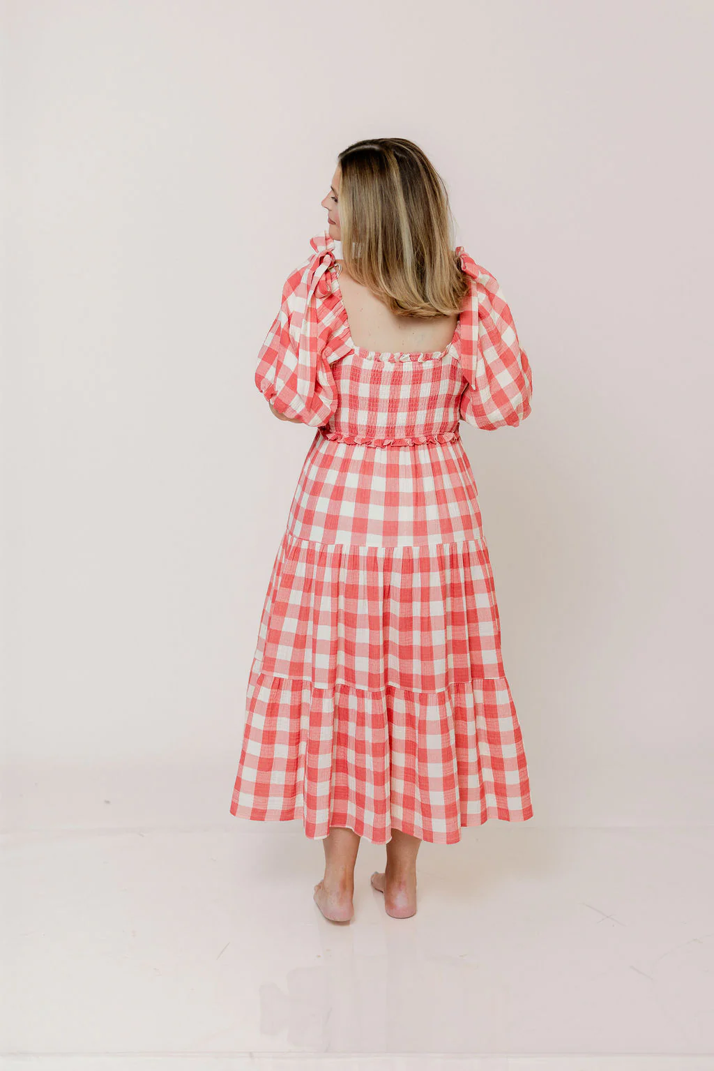Elena 100% Cotton Gingham Midi Dress in Red - Bump Friendly - Image 28