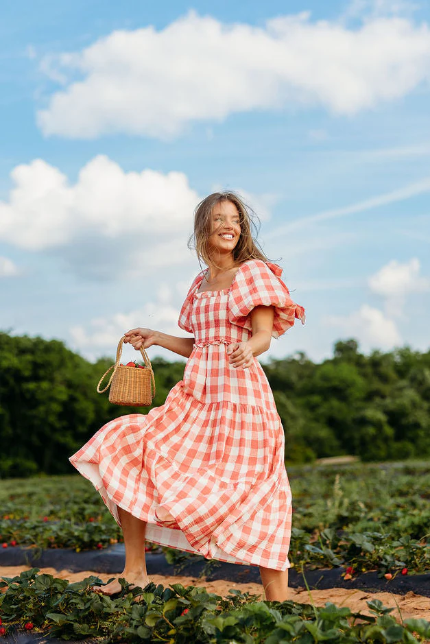 Elena 100% Cotton Gingham Midi Dress in Red - Bump Friendly - Image 5