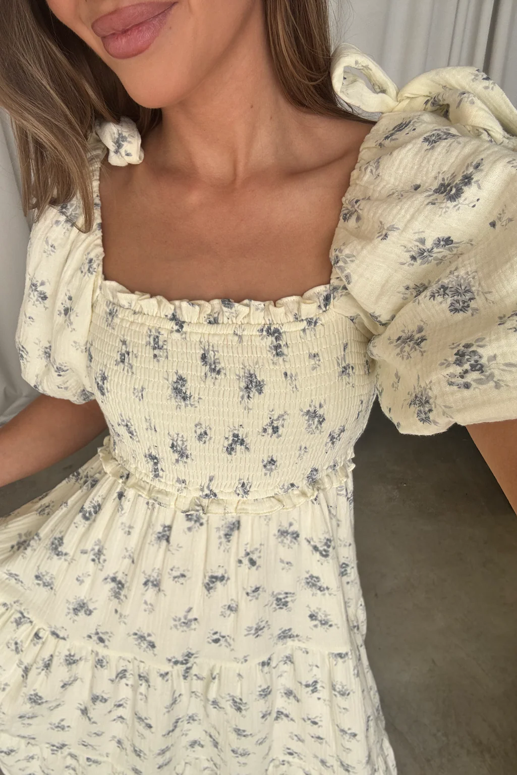Elena 100% Cotton Midi Dress in Off White/Blue Floral - Bump Friendly - Image 7