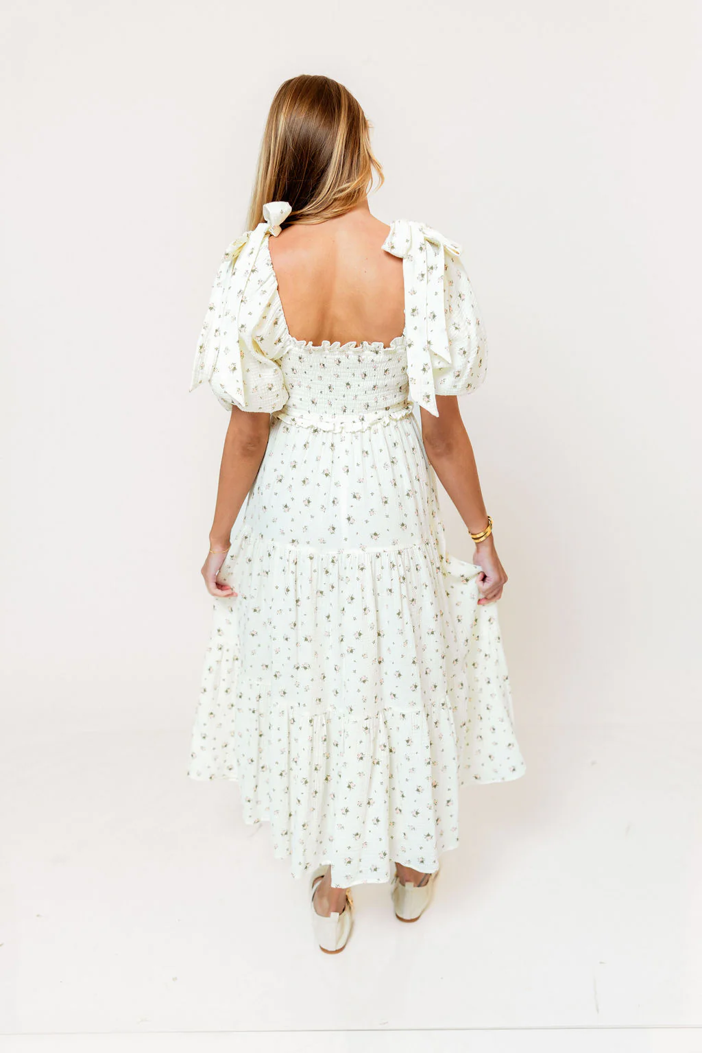 Elena 100% Cotton Midi Dress in Off-White/Pink Floral -Bump Friendly - Image 11