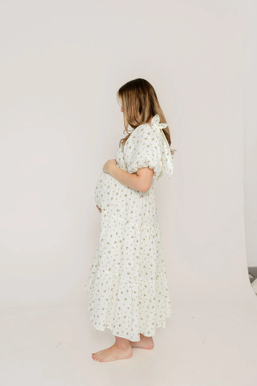 Elena 100% Cotton Midi Dress in Off-White/Pink Floral -Bump Friendly - Image 17