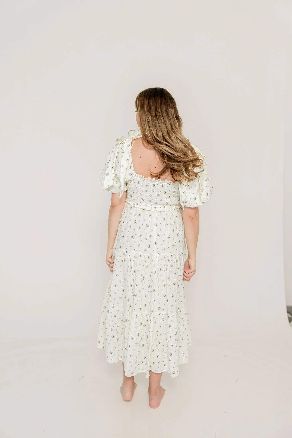 Elena 100% Cotton Midi Dress in Off-White/Pink Floral -Bump Friendly - Image 18