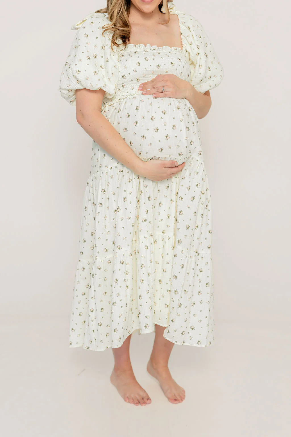 Elena 100% Cotton Midi Dress in Off-White/Pink Floral -Bump Friendly - Image 19