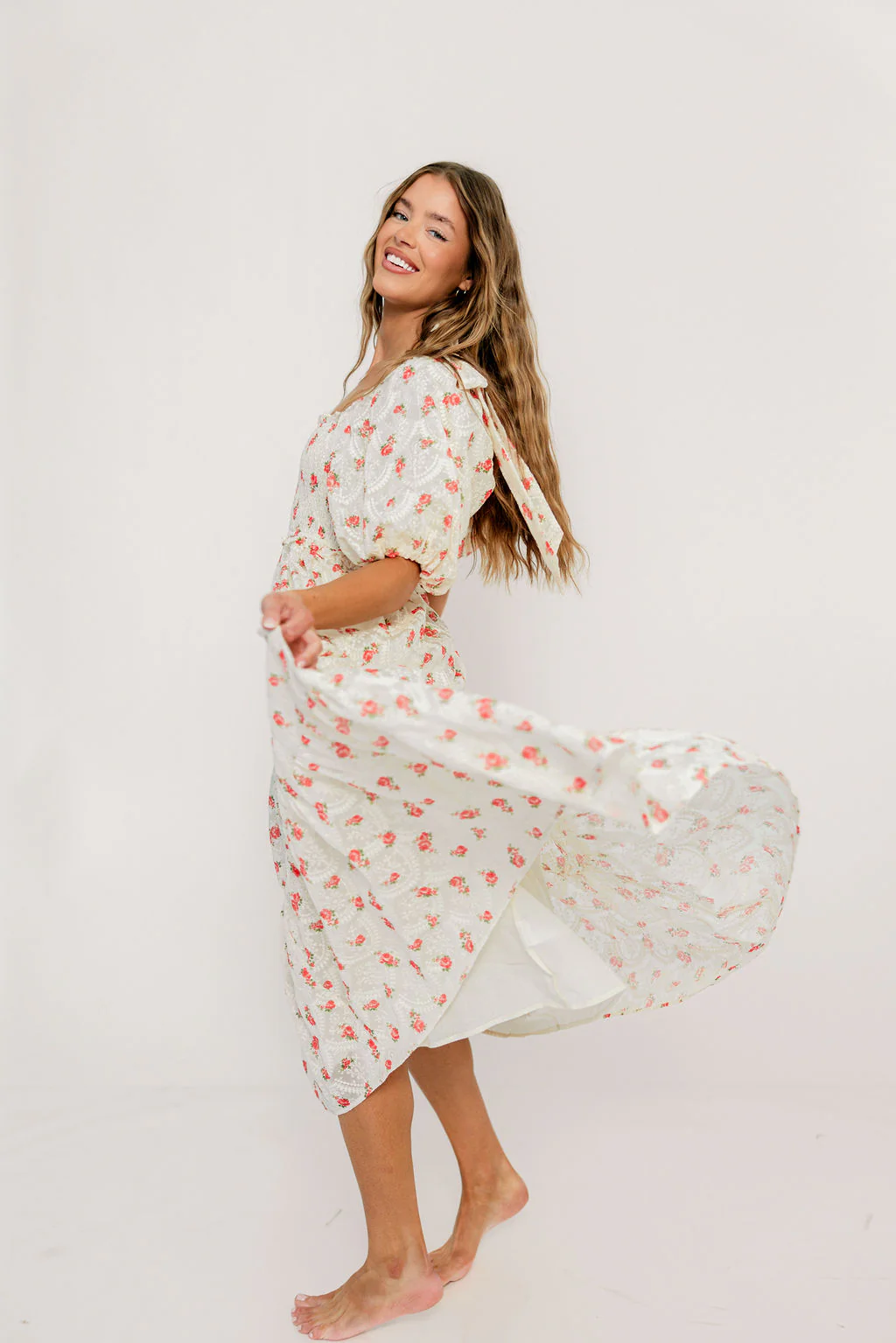 Elena 100% Cotton Midi Dress in Rose - Bump Friendly - Image 11