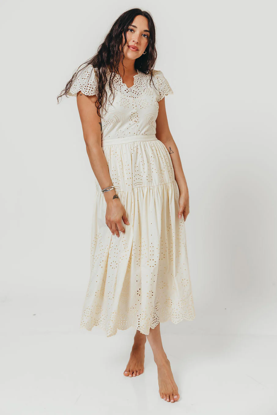 Betsy Eyelet Embroidered Maxi Dress in Ivory - Image 2