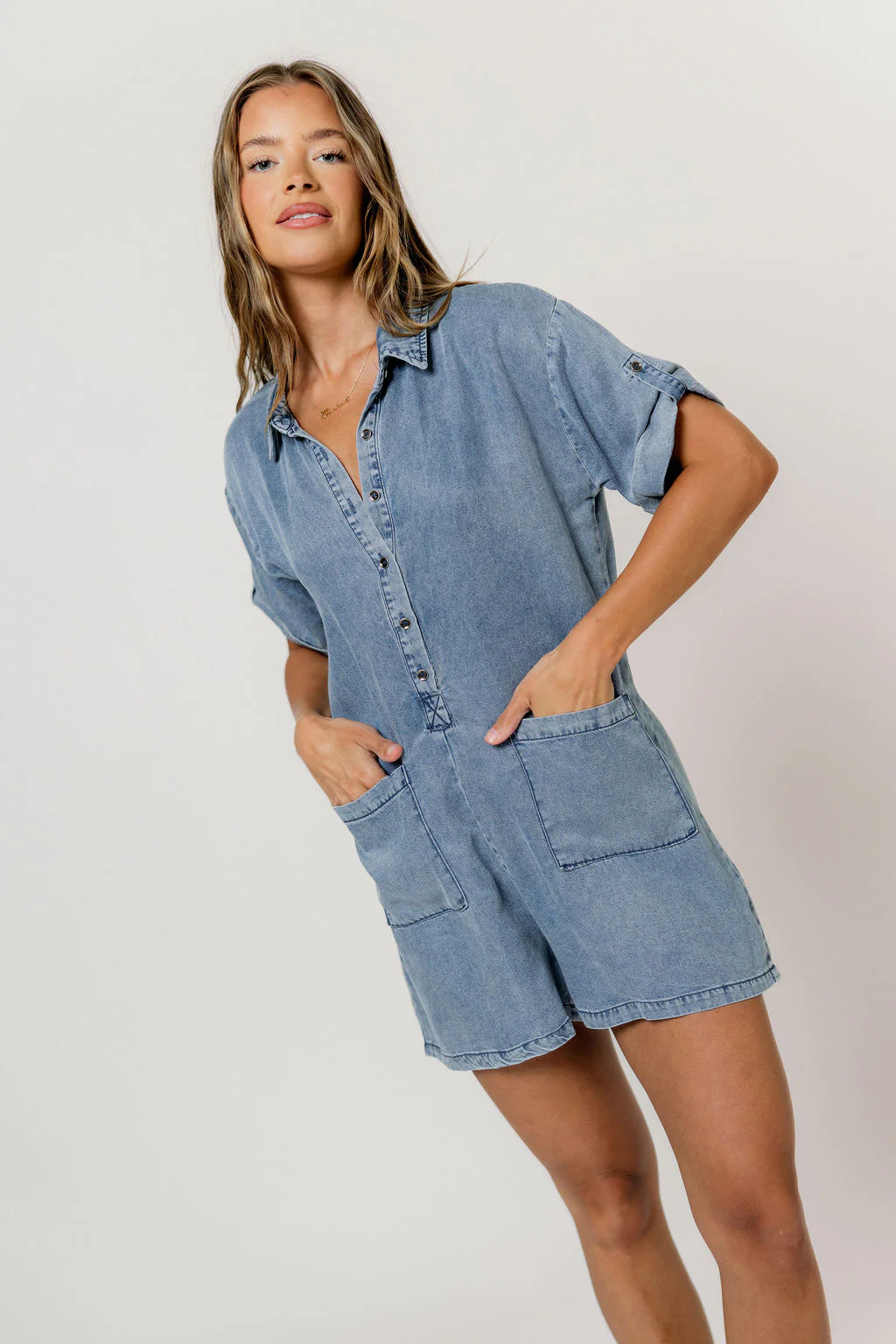 Eliza Romper in Denim - Image 2