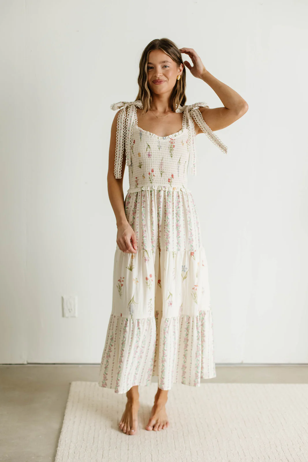 Sylvie Mixed Floral Print Midi Dress in Pink Multi