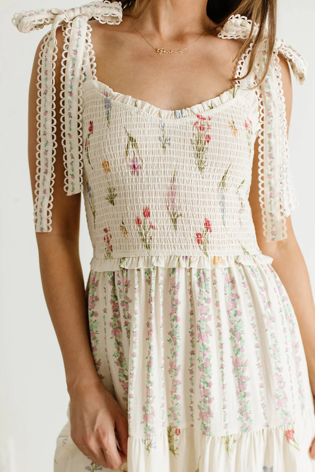 Sylvie Mixed Floral Print Midi Dress in Pink Multi - Image 3