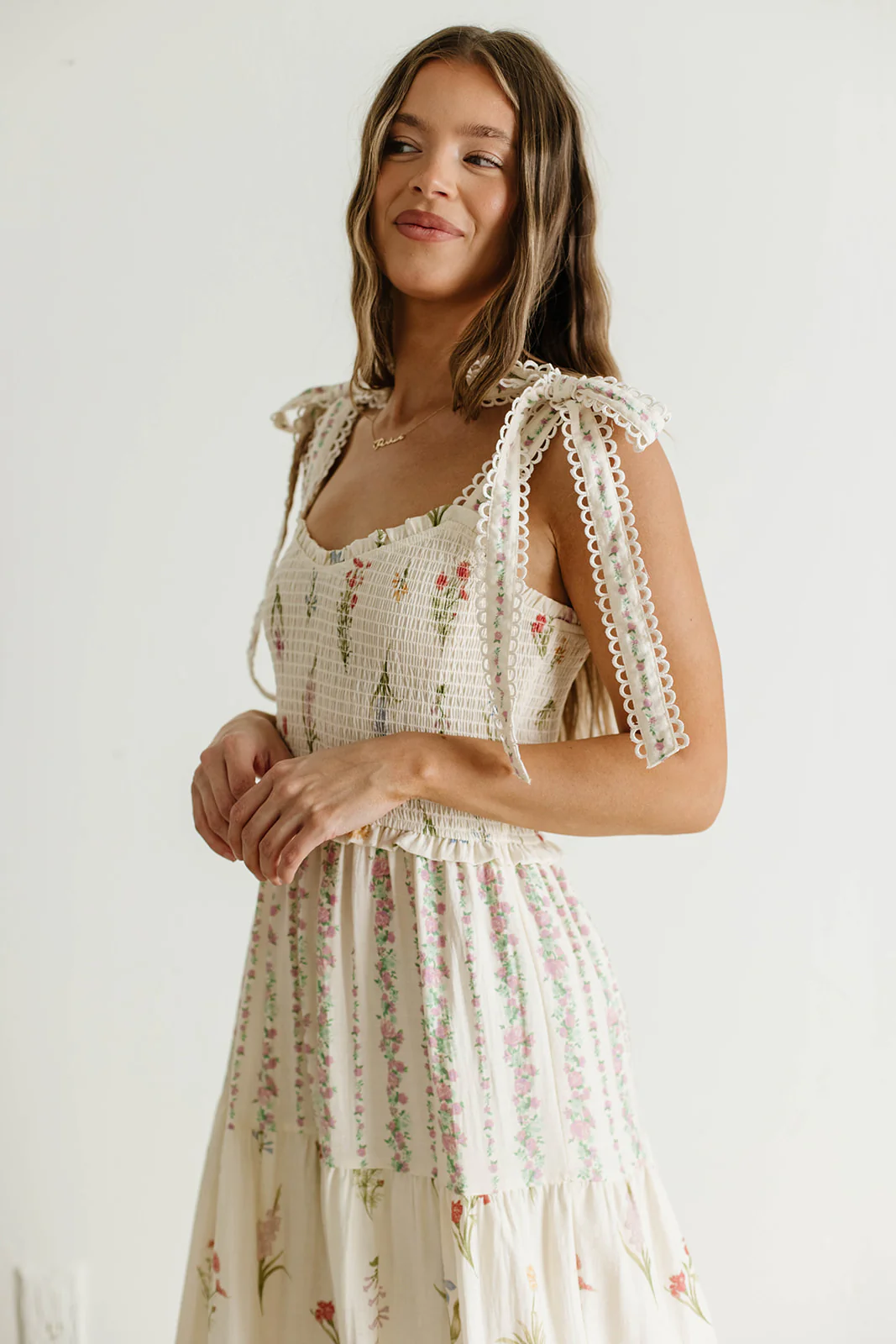 Sylvie Mixed Floral Print Midi Dress in Pink Multi - Image 4