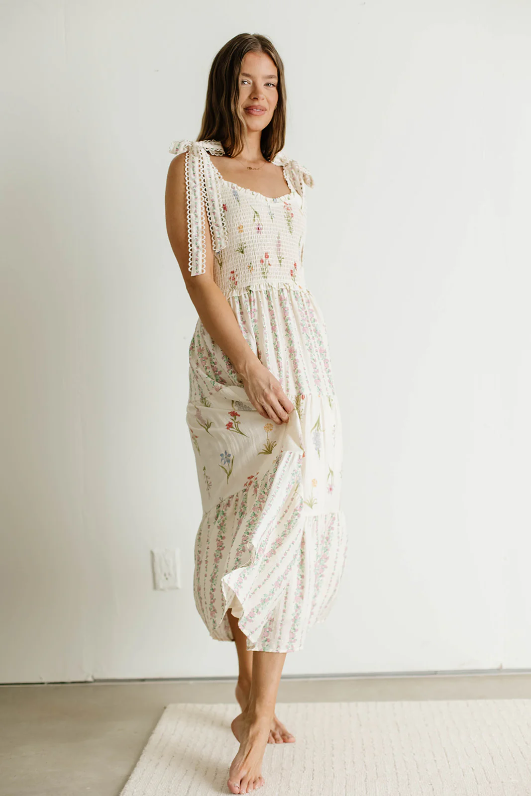 Sylvie Mixed Floral Print Midi Dress in Pink Multi - Image 5