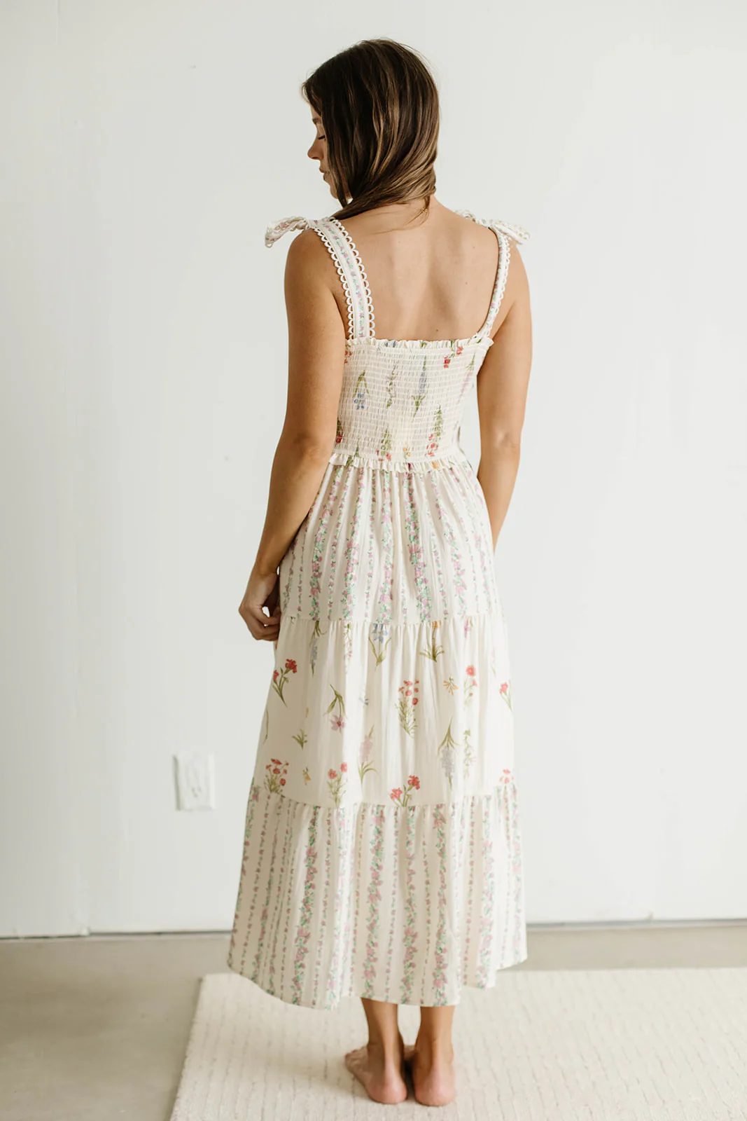 Sylvie Mixed Floral Print Midi Dress in Pink Multi - Image 8