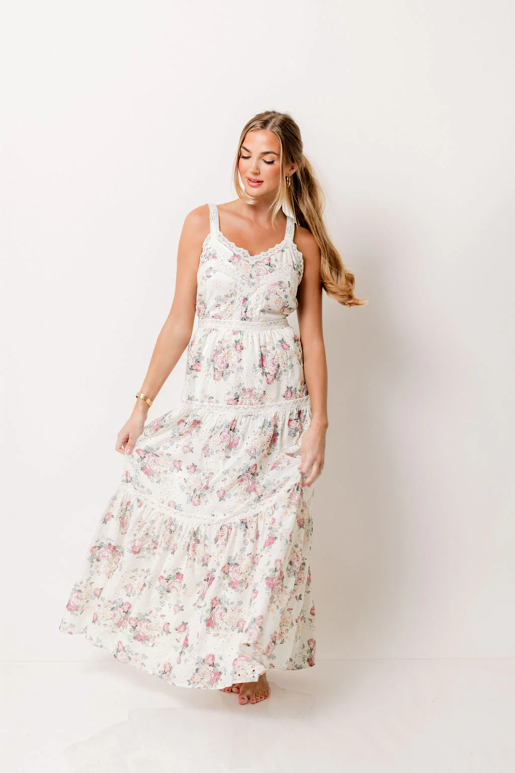 Ella Floral Maxi Dress in Cream/Berry - Image 2