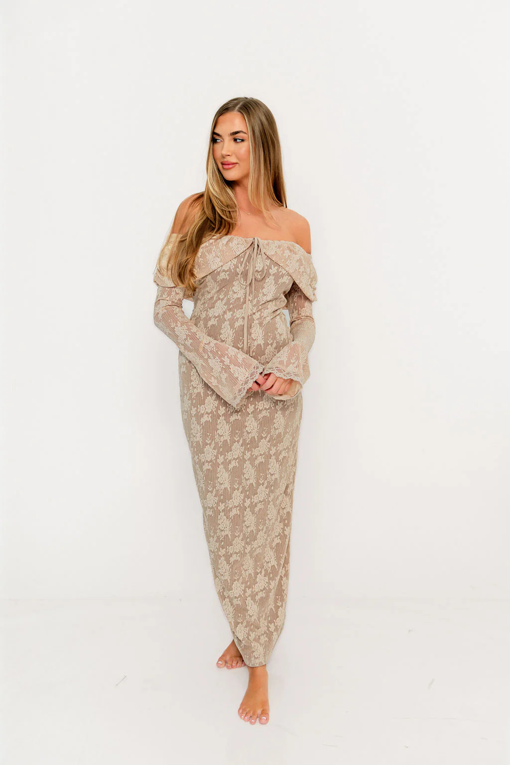 Ella Lace Maxi Dress in Nude