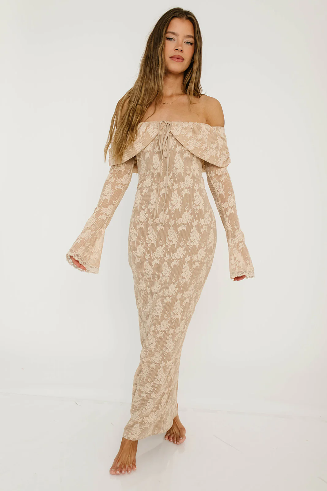 Ella Lace Maxi Dress in Nude - Image 12