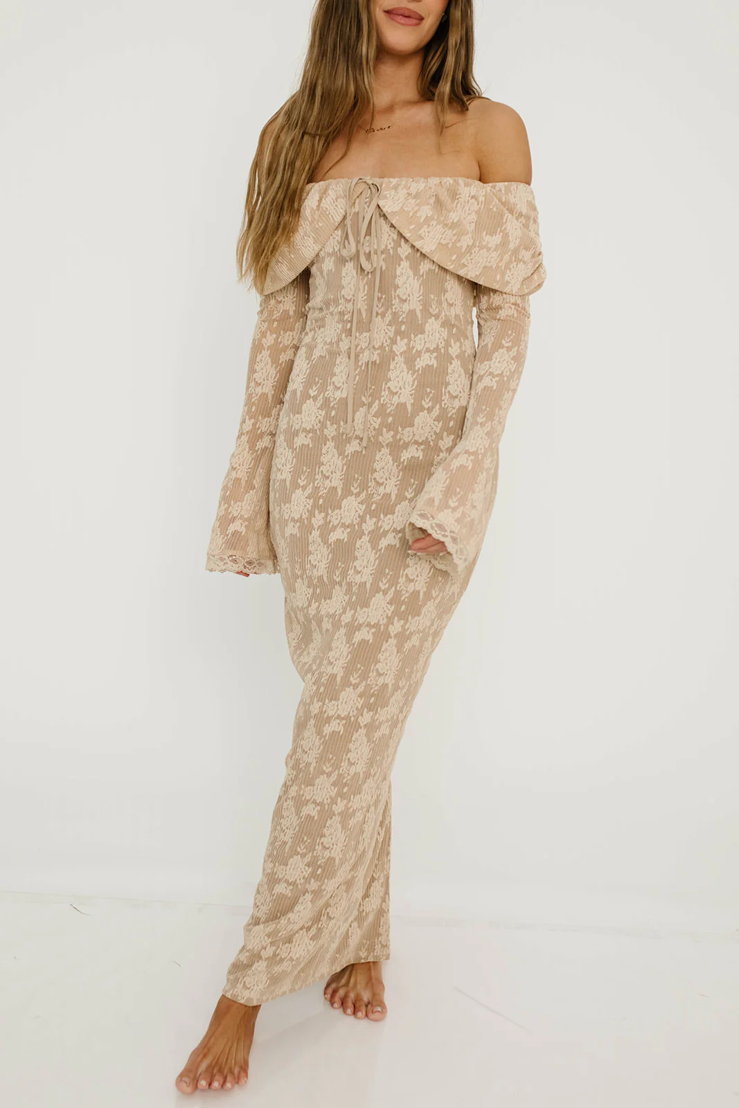 Ella Lace Maxi Dress in Nude - Image 13