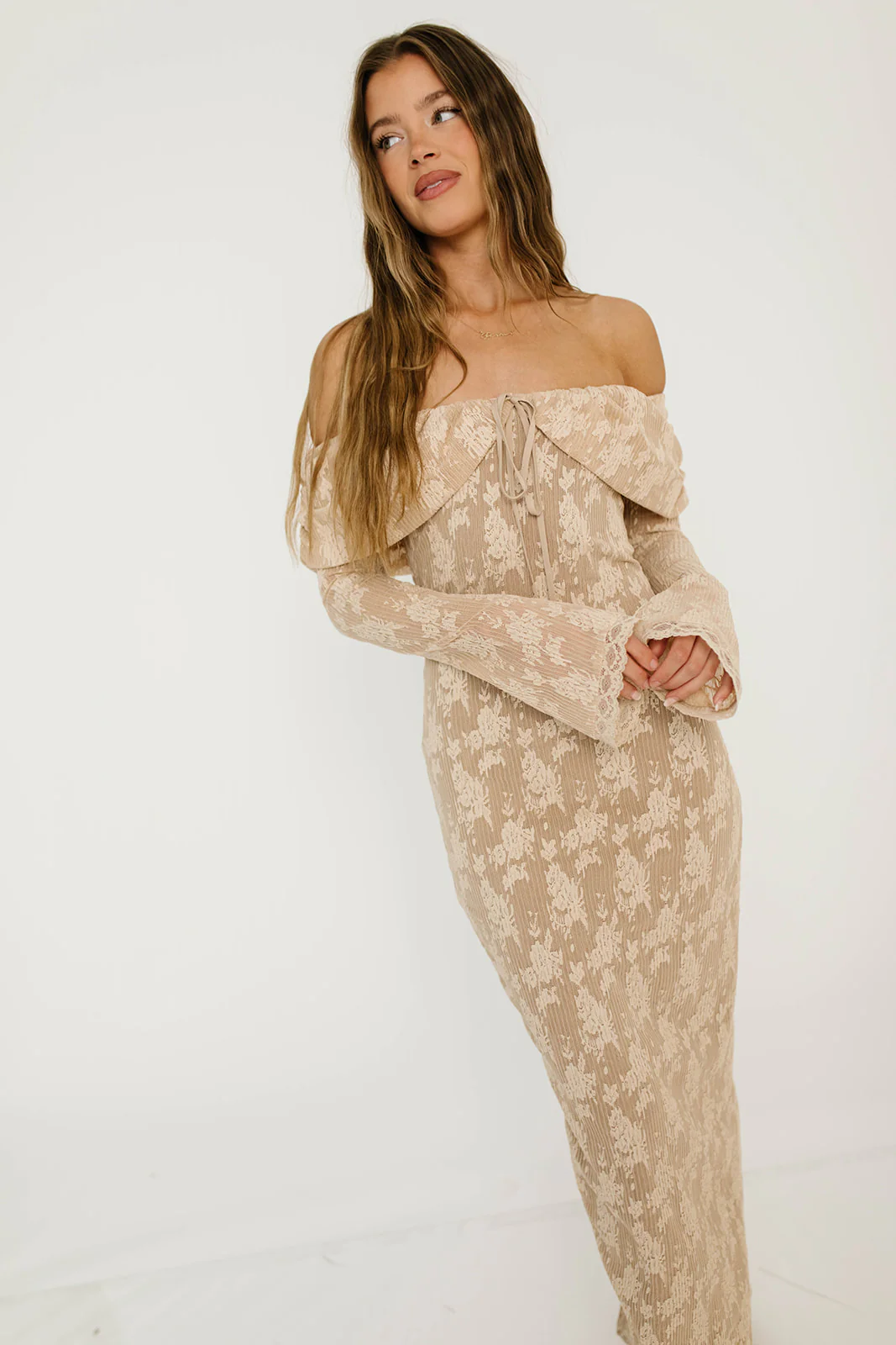 Ella Lace Maxi Dress in Nude - Image 14