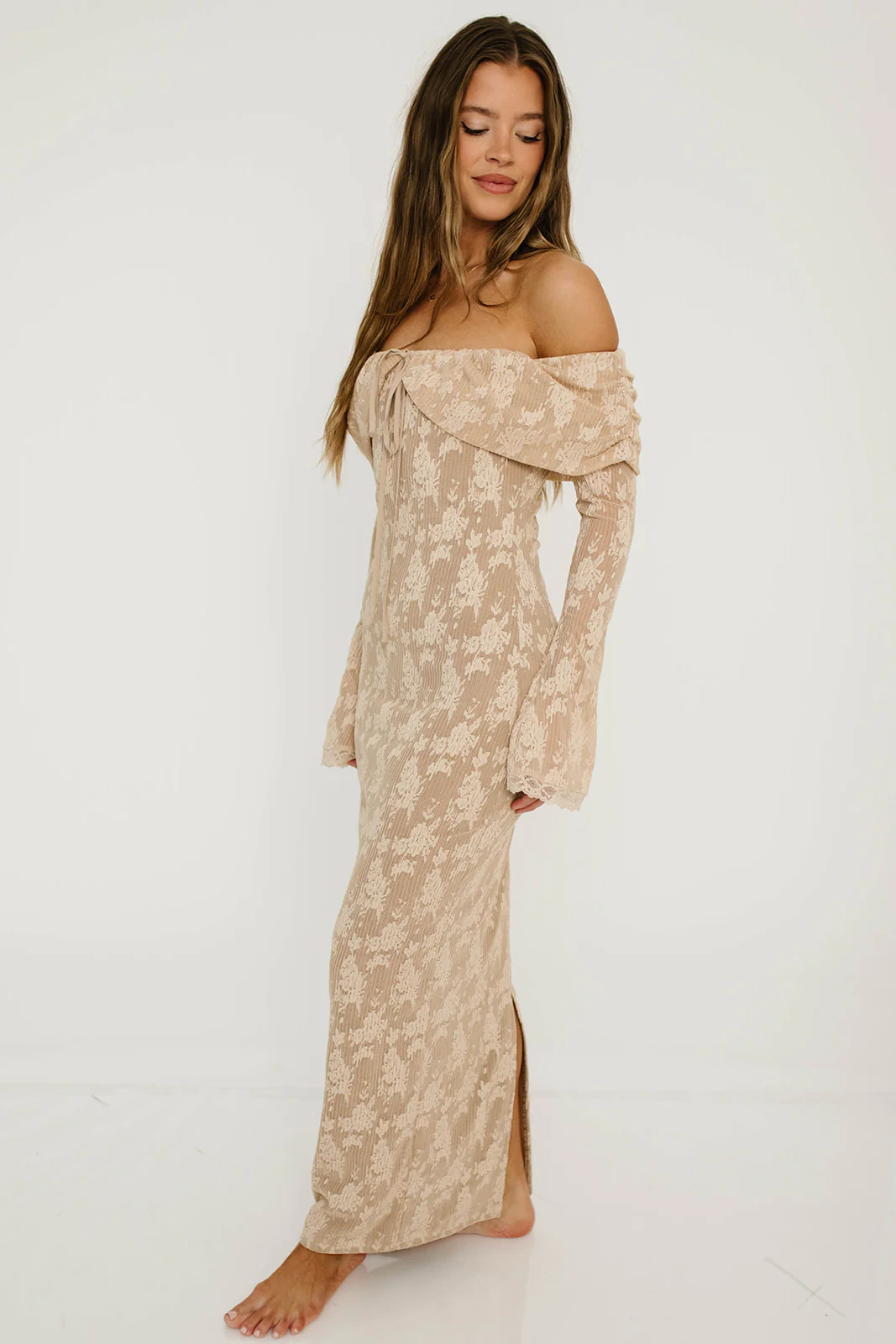 Ella Lace Maxi Dress in Nude - Image 16