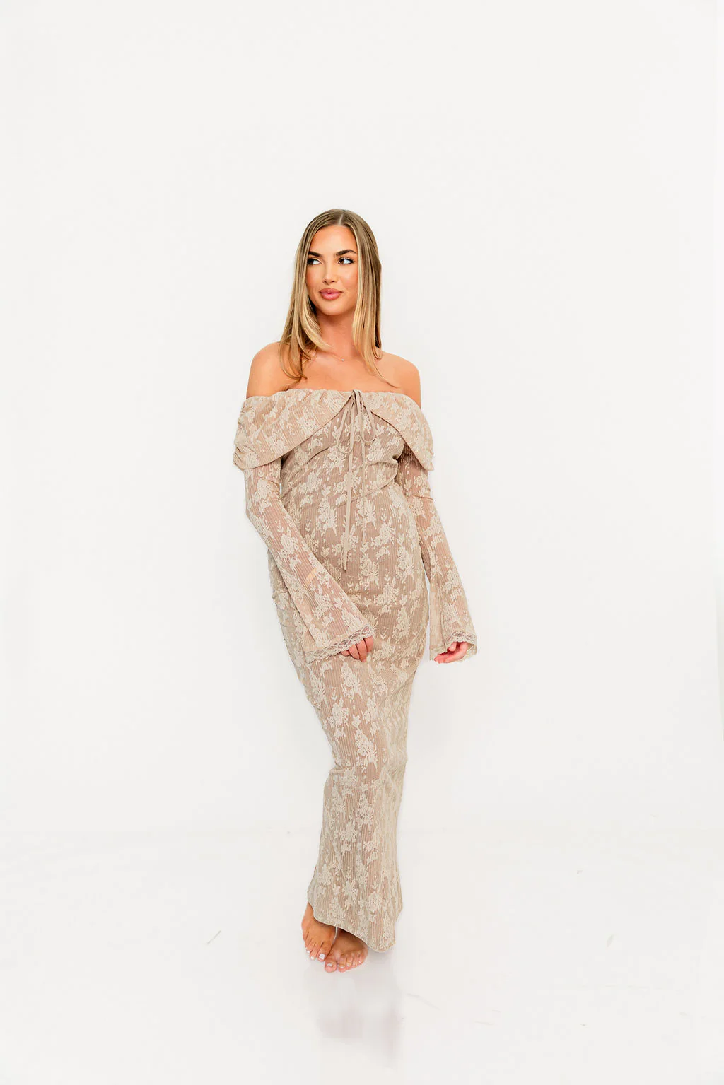 Ella Lace Maxi Dress in Nude - Image 5