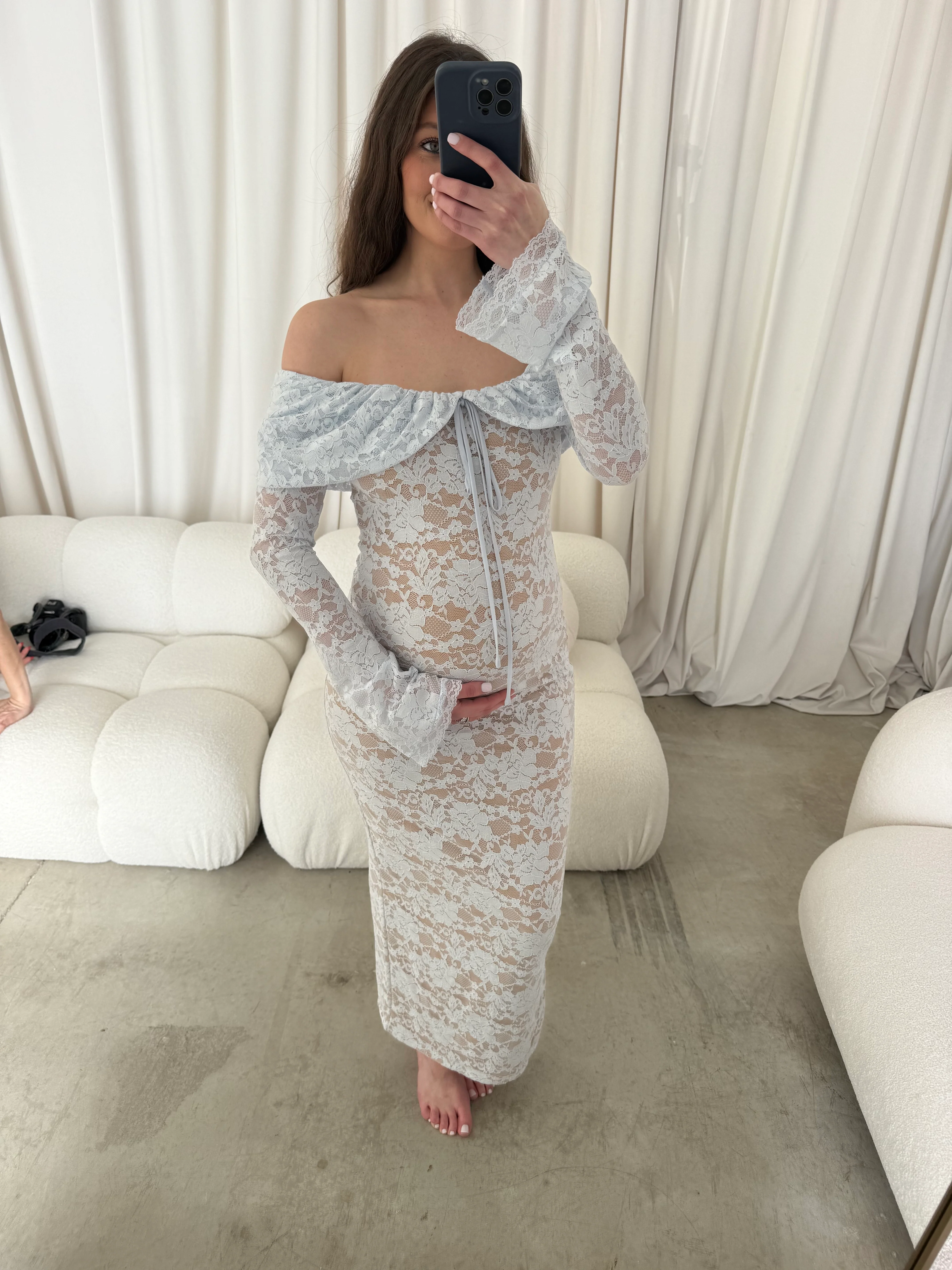 Ella Lace Maxi Dress in Pale Blue - Image 15