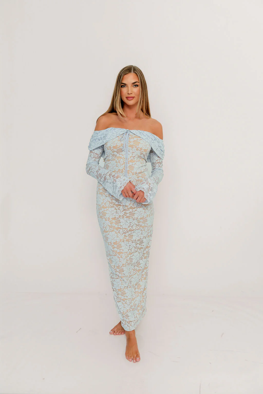 Ella Lace Maxi Dress in Pale Blue - Image 7