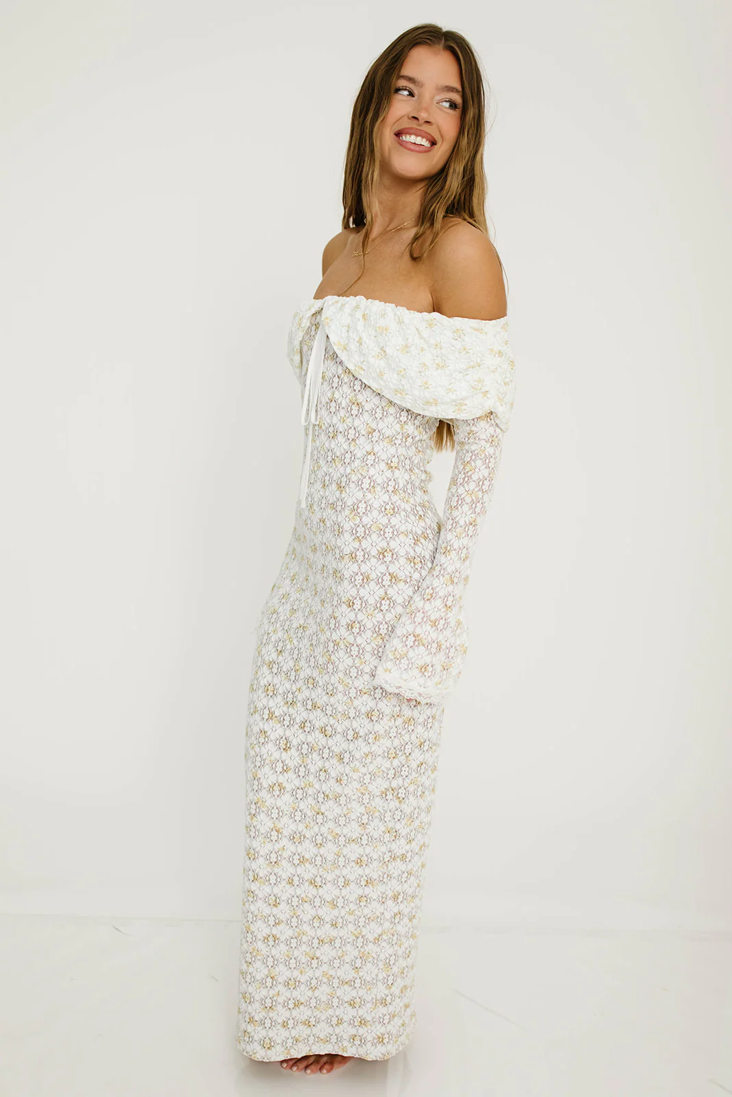 Ella Lace Maxi Dress in Tiny Yellow Floral Print - Image 14