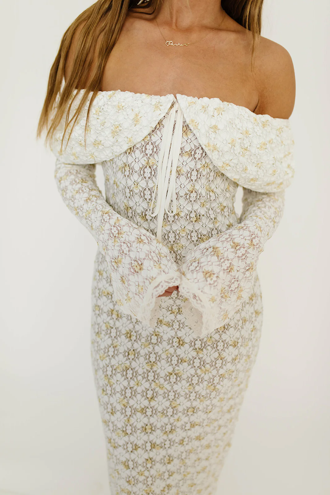Ella Lace Maxi Dress in Tiny Yellow Floral Print - Image 18