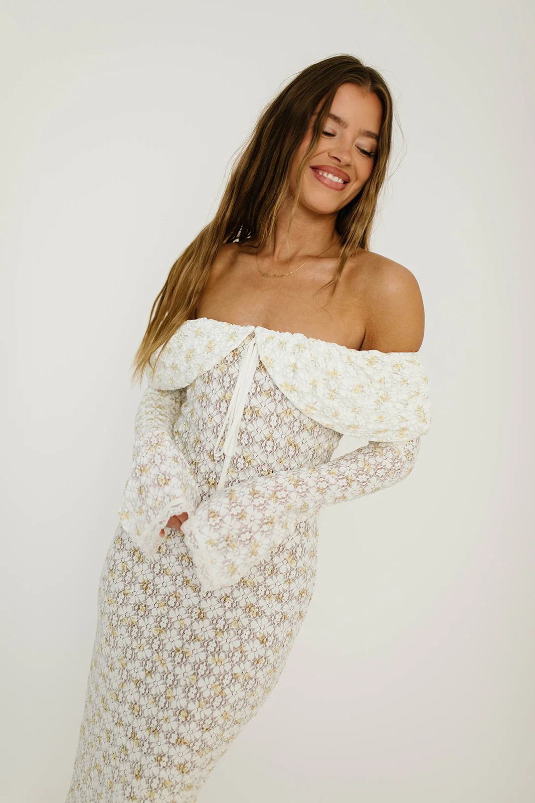 Ella Lace Maxi Dress in Tiny Yellow Floral Print - Image 19