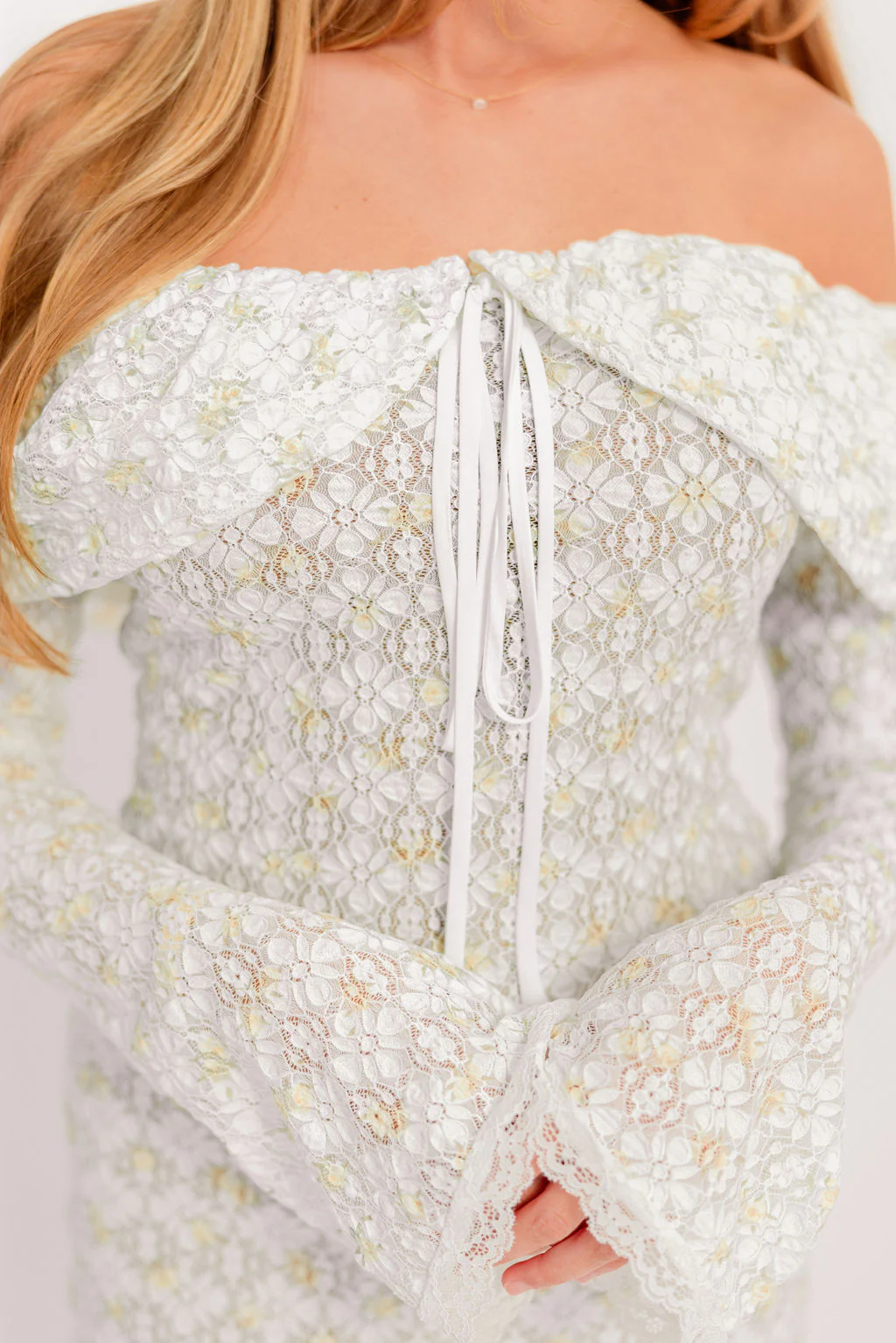 Ella Lace Maxi Dress in Tiny Yellow Floral Print - Image 3