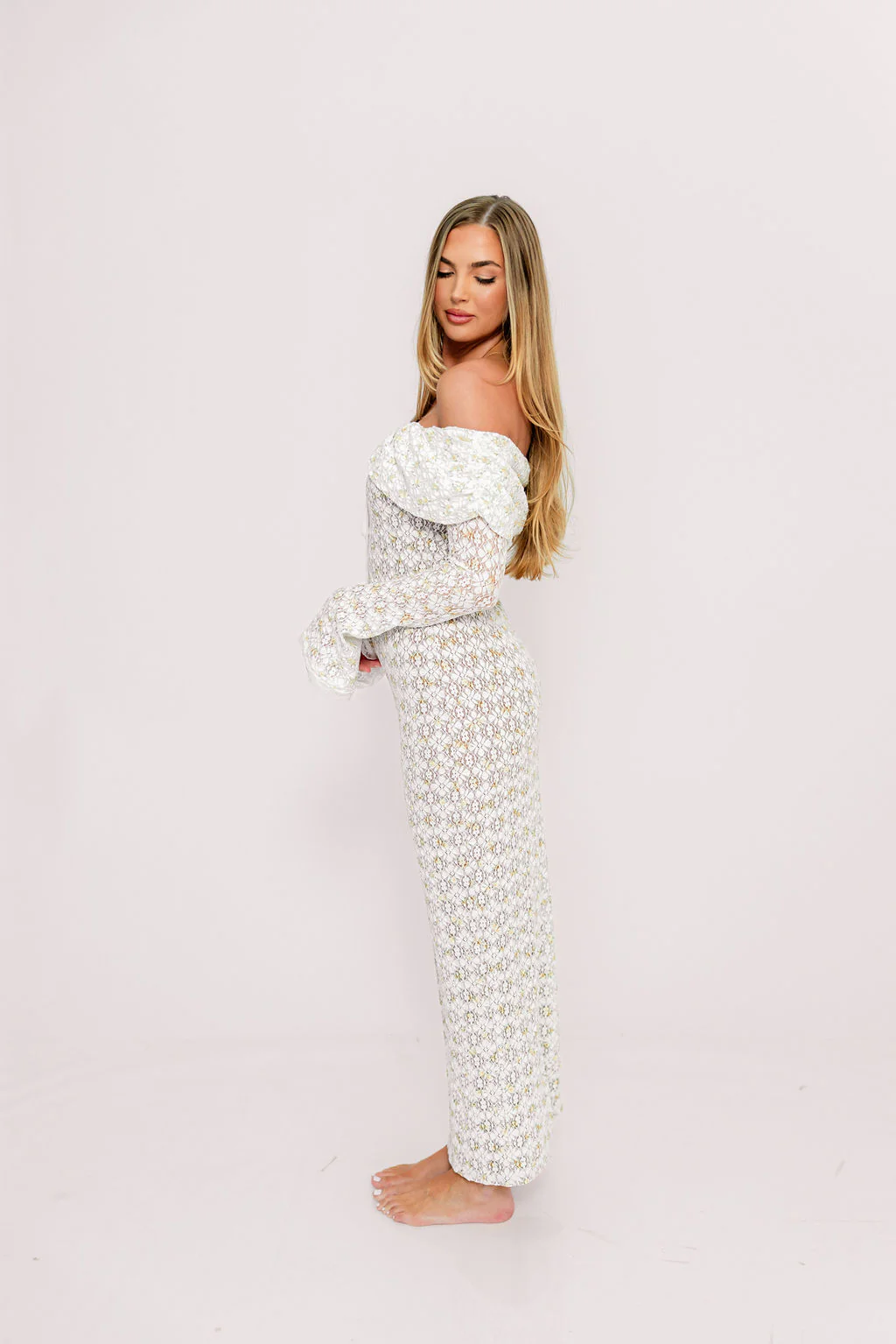 Ella Lace Maxi Dress in Tiny Yellow Floral Print - Image 4