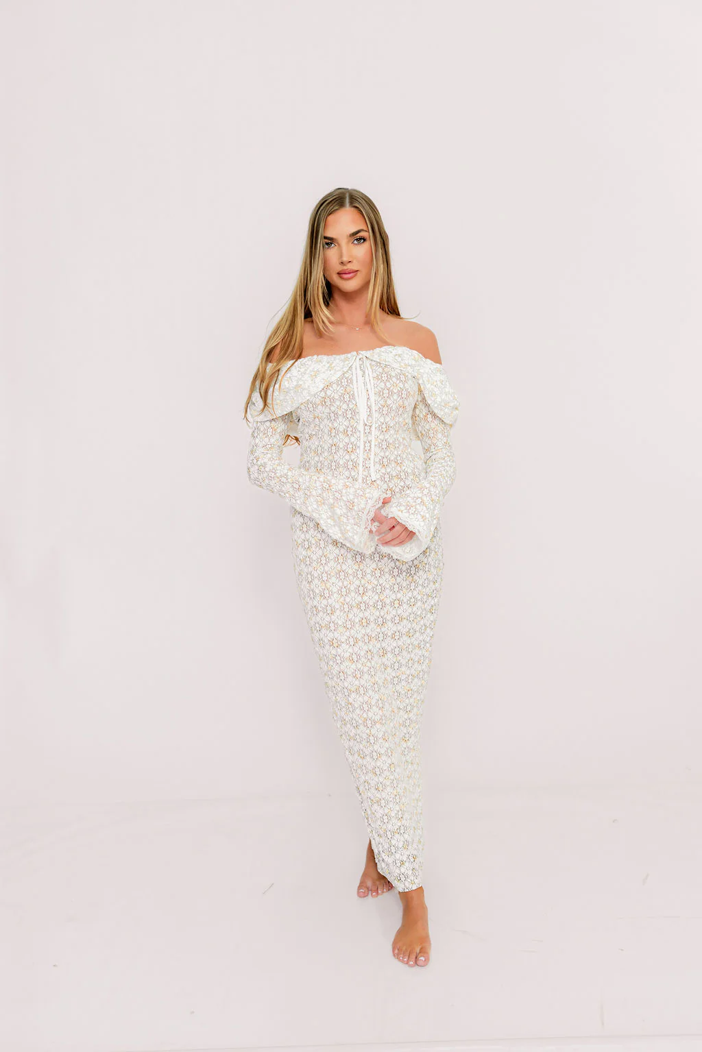 Ella Lace Maxi Dress in Tiny Yellow Floral Print - Image 5