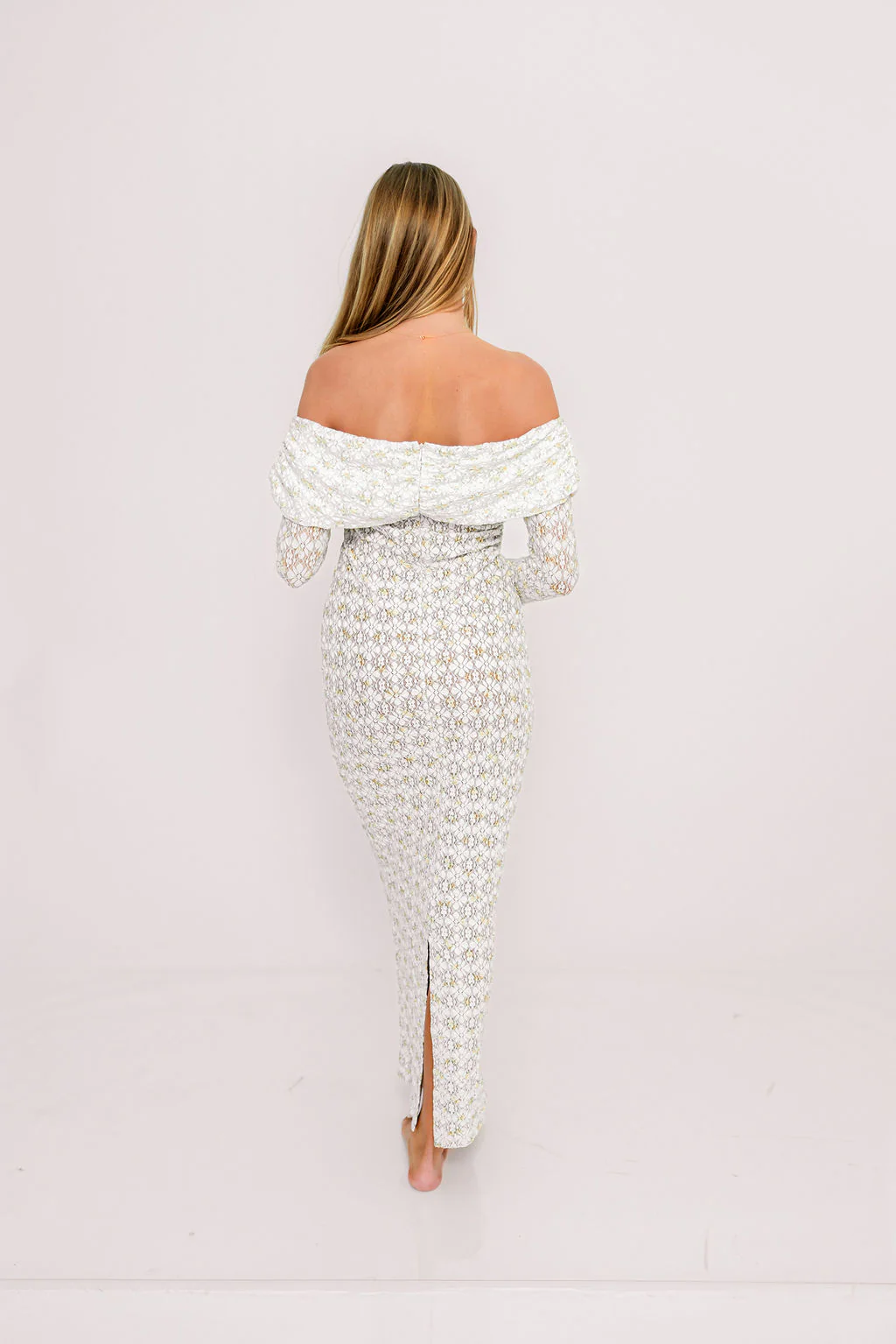 Ella Lace Maxi Dress in Tiny Yellow Floral Print - Image 7