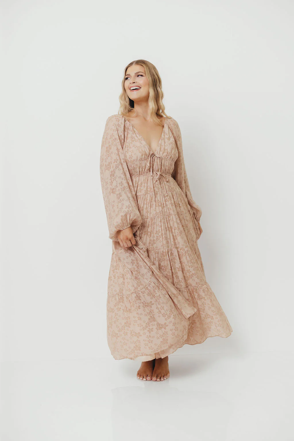 Elyse Maxi Dress in Beige Floral - Image 12